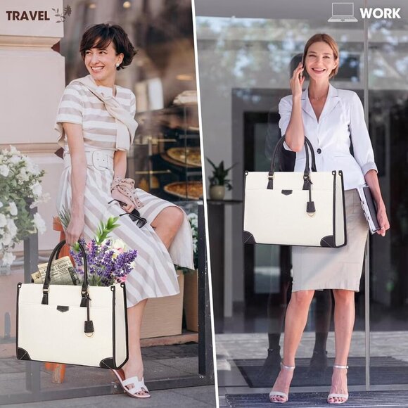 Laptop Bag for Women 15.6 Inch, Waterproof Canvas Work Tote Shoulder Bag - Picture 7 of 9